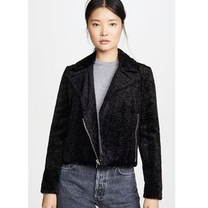 Theory Slim Moto B Jacket Embossed Faux Fur Black